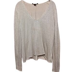 St John champagne metallic sparkle thread would blend v neck sweater knit gold